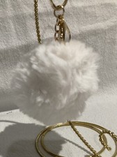 4 Fur PomPom Keychain PuffBall Car Keyring/Bag Purse Charm White Handmade
