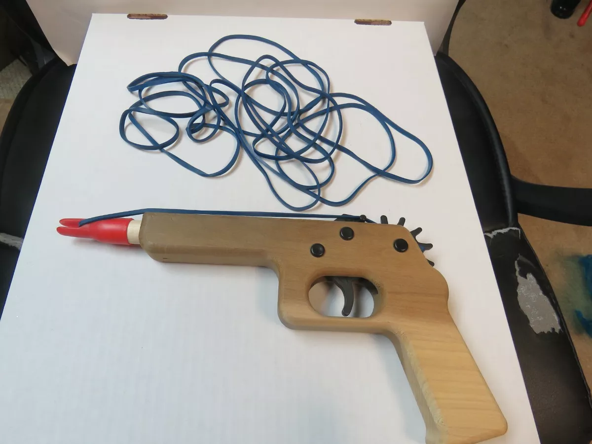 Kids Wooden Elastic Rubber Band Pistol Launcher Target Practice