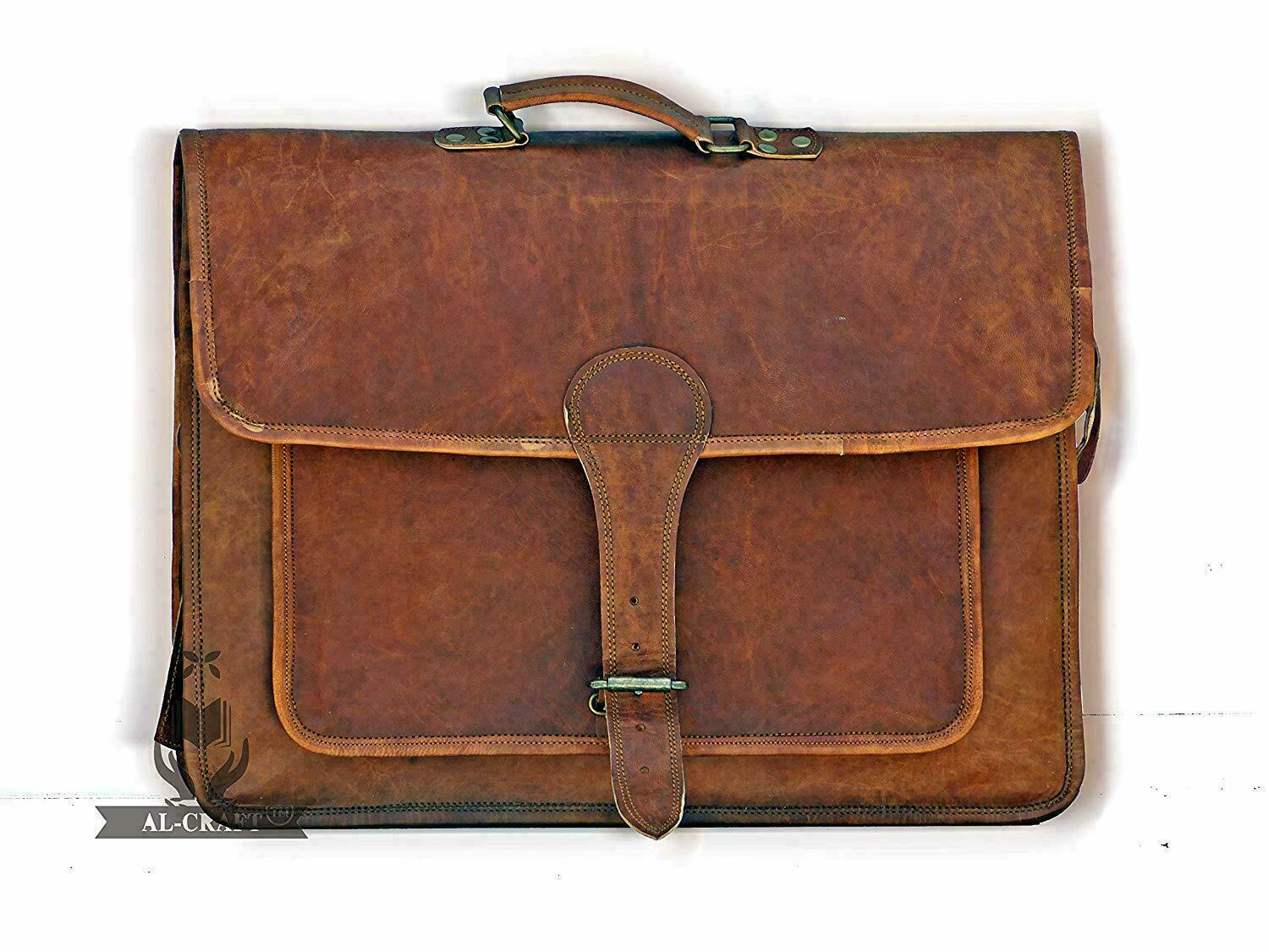 Vintage Large Leather Messenger Bag for Men with Multiple Compartments