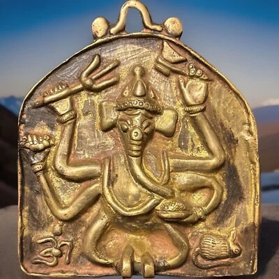 Hindu Large Amulet- Ganesh Pendant Vintage Antique Rare Bronze votive panel Puja - Image 1 of 4