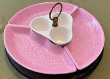 Vintage Mid Century California Pottery Lazy Susan Chip Dip 7 Piece Bell Mfg.#500