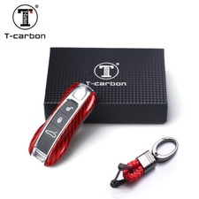 Fit 2017-2018 Porsche Cayenne Panamera Red Key Fob Shell Case Carbon Fiber Cover