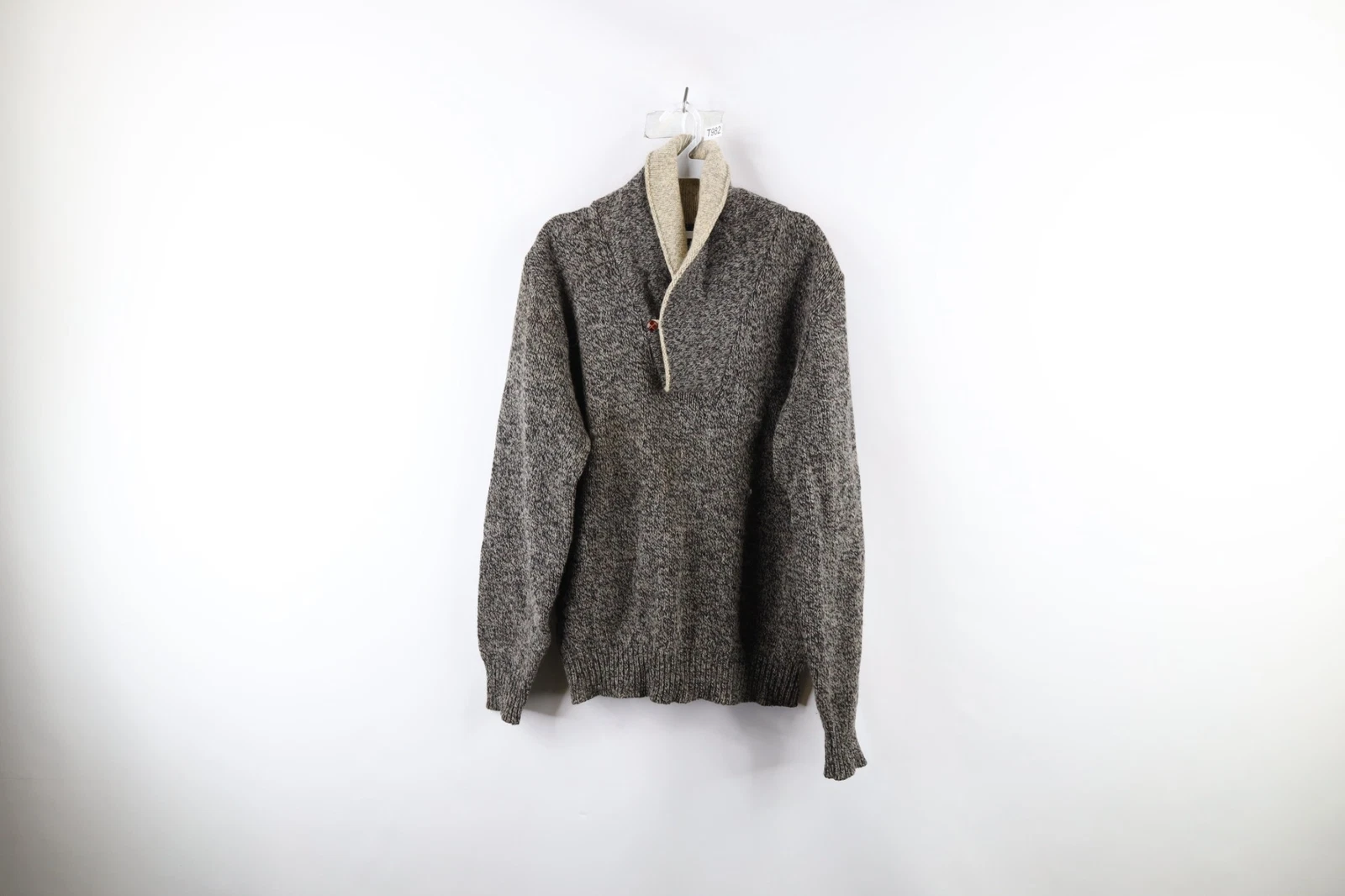 Vtg 90s Streetwear Mens Large Blank Wool Blend Knit Pullover Shawl Sweater USA