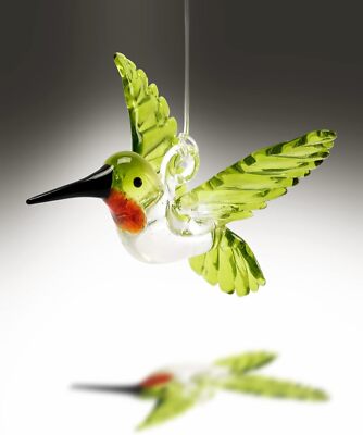 Hummingbird Ornament Glass Green Figurine Crystal Hanging Bird Art Christmas Xma