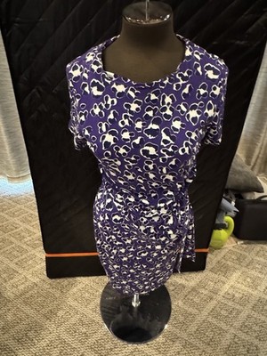 Diane von Furstenberg Purple White Abstract Sheath Dress Tie Accent Size 8