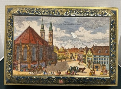 VTG E Otto Schmidt Large Nurnberg Germany Pressed Tin Biscuit Box GIngerbread
