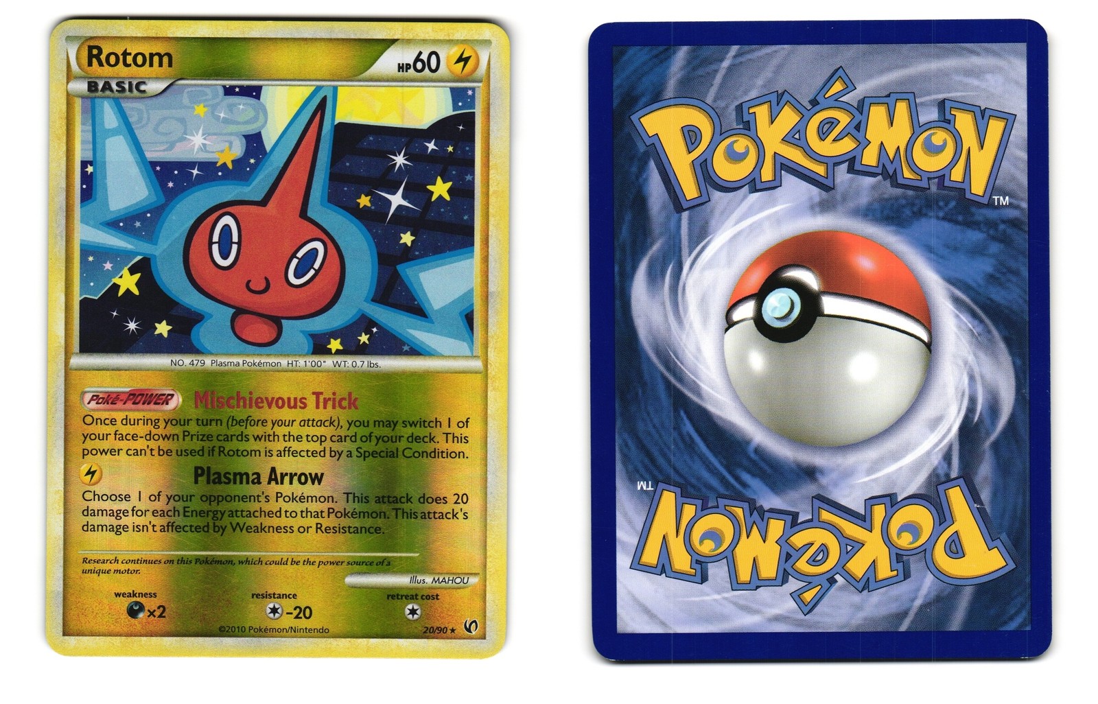 ROTOM 20/90 RARE HGSS UNDAUNTED POKEMON REVERSE HOLO LP 2010