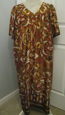 ANTHONY RICHARDS Silky House Dress Brown Gold Black White Womens Size 1X Mumu
