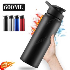 Triple Insulated Stainless Steel Water Bottle with Straw Flip Top Lid 600ml