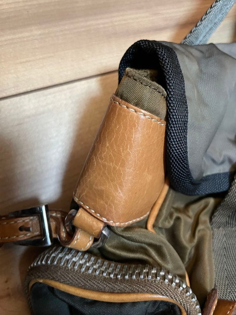 Rare Vintage PRADA Nylon Leather Tote Shoulder Bag Metal Buckle Olive Navy thumbnail 6