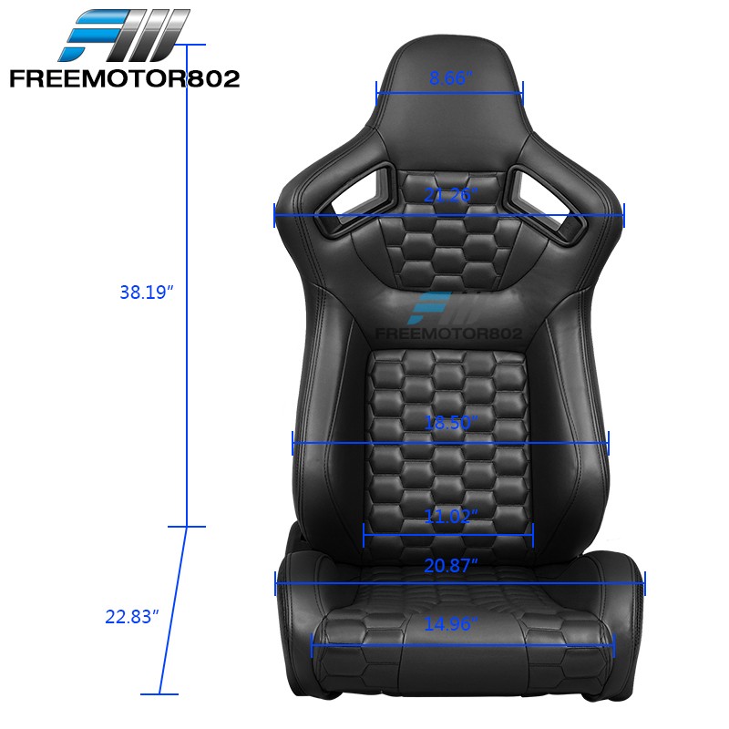Adjustable Universal Racing Seat Honeycomb Black PU Leather & Dual Slider x2