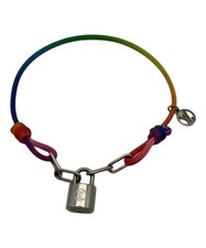 LOUIS VUITTON Bracelet Silver Lockit Virgil Abloh Rainbow Cord LV Logo M00537