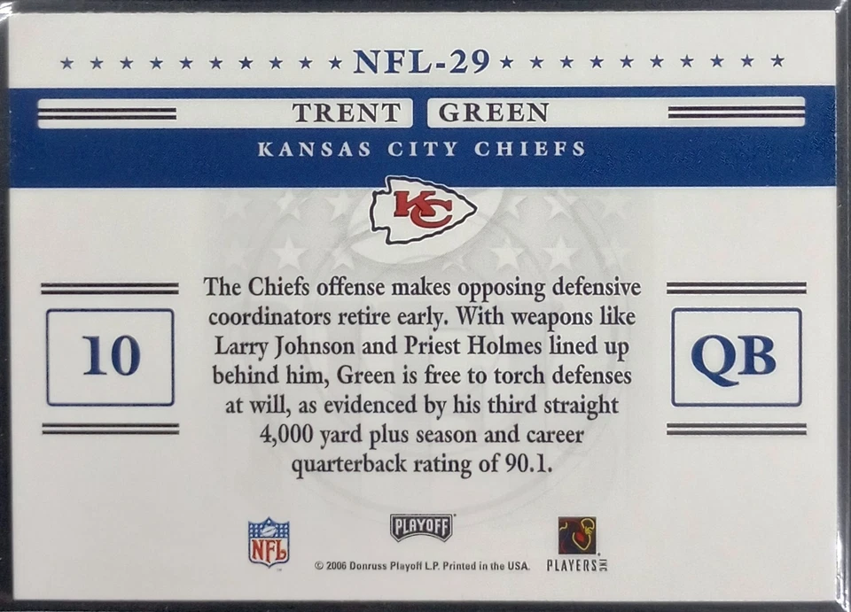 2006 Playoff Prestige Trent Green Stars of the NFL #NFL-29 - Image 2 of 3