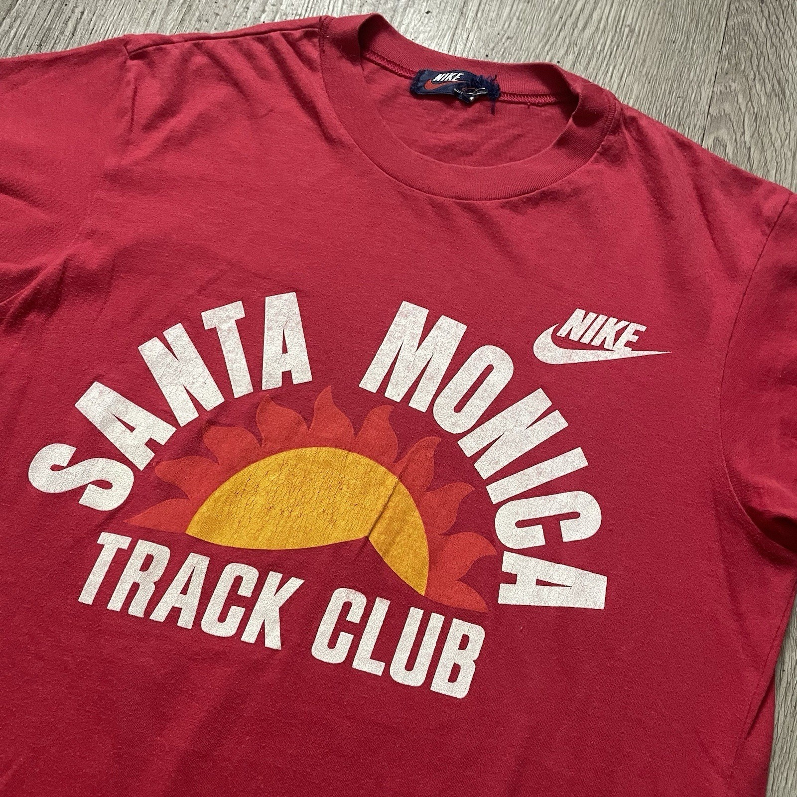 Vintage 70s Nike Santa Monica Track Club Sz M Japan Oregon Blue Ribbon Tee Rare image 2