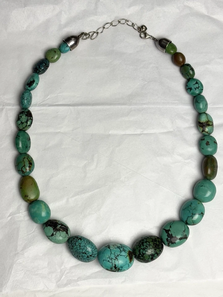 Collar de cuentas turquesa grueso suroeste de plata esterlina firmado Jay King Foto 3 de 4