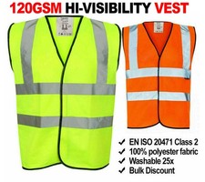 120GSM Hi Viz Vest High Vis Safety | YELLOW ORANGE | Waistcoat Visibility Jacket