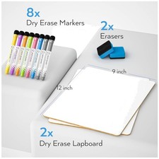 Small Dry Erase Board with 8 Pens and Erasers