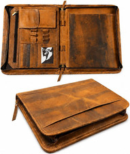 Leather Portfolio Organizer with Zipper for Men Women, Padfolio Business Resume