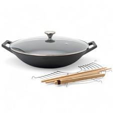 osoltus Wok Gusseisen mit Zubehör Wok-Set mit Deckel 36cm