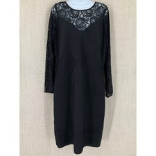 Calvin Klein Womens Sz M? Black Lace Yoke Textured Sheath Dress Romantic Office