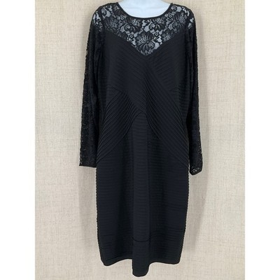 Calvin Klein Womens Sz M? Black Lace Yoke Textured Sheath Dress Romantic Office