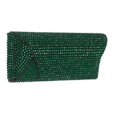 Bling Sunglass Case, 2.7"x6.5" PU Leather Eyeglasses Hard Shell, Green