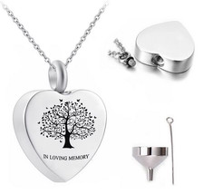 TREE LIFE HEART URN ASHES KIT Pendant on 24" 925 Plated Sterling Silver Necklace