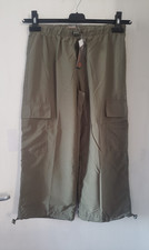 Women's/Teenage Khaki Cropped Cargo Trousers Elastic Waist Size S