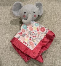 Parents Choice Gray Elephant Pink Baby Girl Floral Security Blanket Lovey Plush