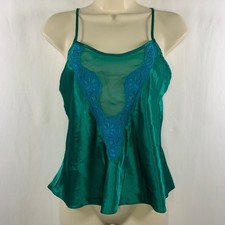 VTG Womens Satin Sheer Mesh Panel Lace Trim Cami Top Sz S Y2K Romantic Lingerie