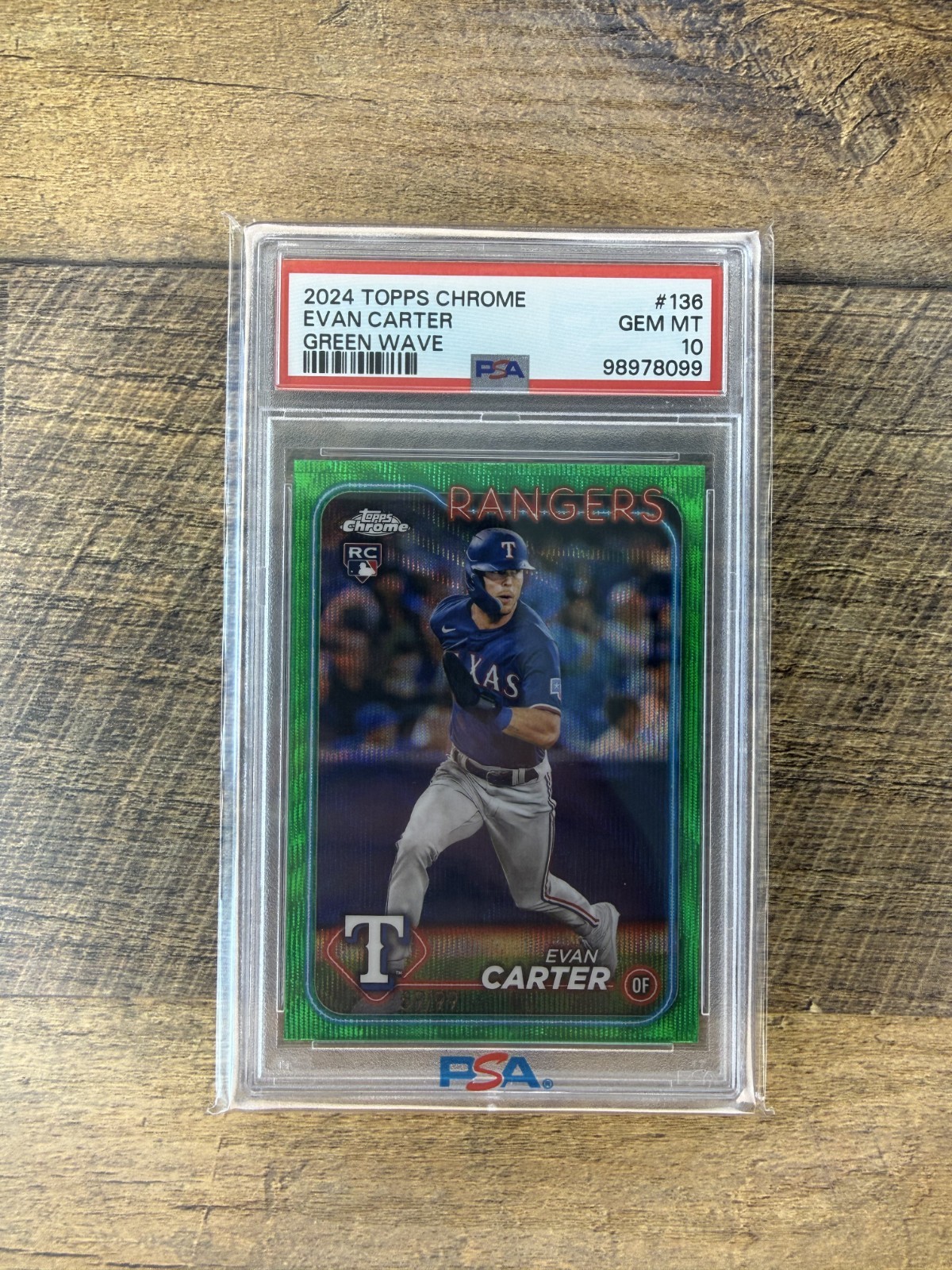 2024 Topps Chrome Evan Carter RC #136 Green Wave Refractor /99 PSA GEM MT 10