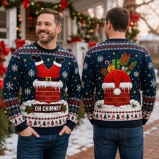 Ugly Christmas Sweater, Funny Santa Chimney Christmas Party Pullover