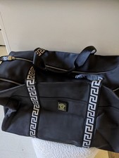 Versace Parfums Black Weekender Duffel zip Bag with Greca Key detachable strap