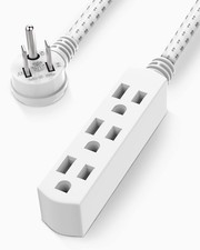Flat Plug Extension Cord 1.5 FT 3 Outlet Braided White Extension Cord 16 Gauge