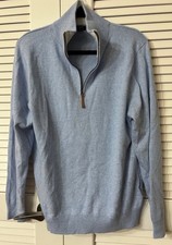 J.Crew Men's Light Blue 1/4 Zip Knit Pullover Sweater Mock Neck Cotton M