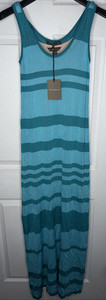 NWT Women Sz XXS Tommy Bahama Striped Colorblock Aqua Maxi Midi Dress Lined Tank