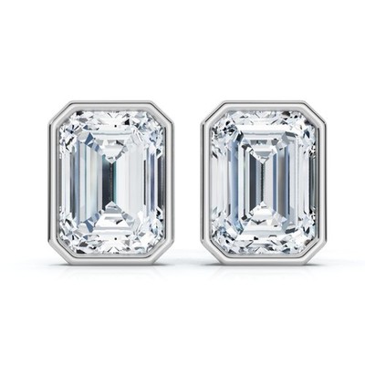 Ohrringe 2 kt TW Smaragdschliff Einfassung Diamant 14 kt Gold Lab Grown