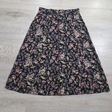 Vintage 90s Floral Maxi Skirt Button Front Sag Harbor Boho Black Jewel Tones L