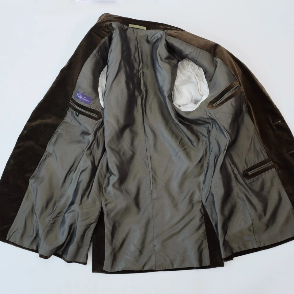 Jaqueta smoking Ralph Lauren roxa etiqueta noite 42 L veludo marrom dois botões - Imagem 3 de 4