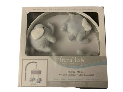 TREND LAB MUSICAL BABY MOBILE FOR CRIB ELEPHANTS NEW DESIGN CIRCLES