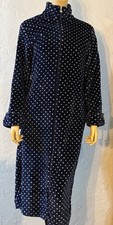 Oscar de La Renta Women's Fleece Robe Zip Front Blue With White Dots Sz SM/PM
