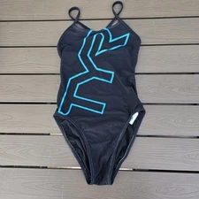 TYR Durafast Women's Crosscutfit 1 PC Swim Black Logo Sz 28 New Sample*