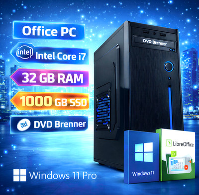 PC Windows 11 Intel Core i7 4 x 3,9 GHZ MAX 32 GB RAM 1000 GB SSD DVD