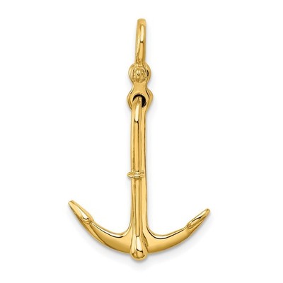 14k Gelbgold 3-D poliert Anker 2 Stück und beweglicher Charm K7925