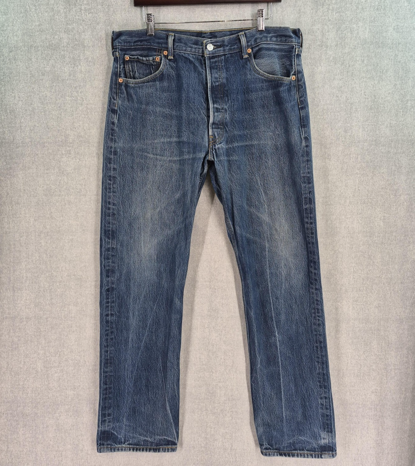 Levis Jeans Mens 38x36 Blue Denim 501 Original Fit Button Fly Straight Leg