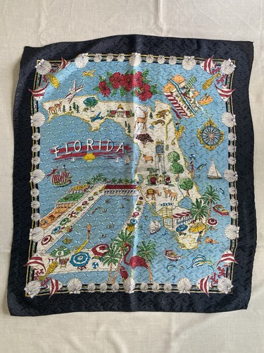 Vintage Souvenier FLORIDA Scarf  Shell Boarder Damaged