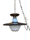 Vintage UFO Industrial Hanging Pendant Light With Perforated Metal Shade & Milk