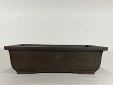 Preowned Japanese Tokoname Rectangular Bonsai Pot With Stamps - 14” By 10.25”