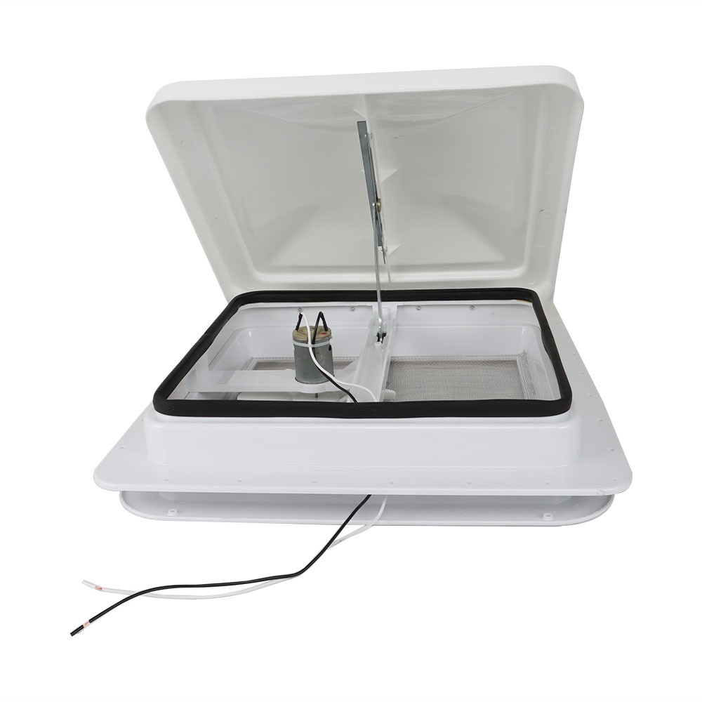 14" For RV Trailer Roof Vent W/12V Fan W/ Tape White Lid Interior Garnish