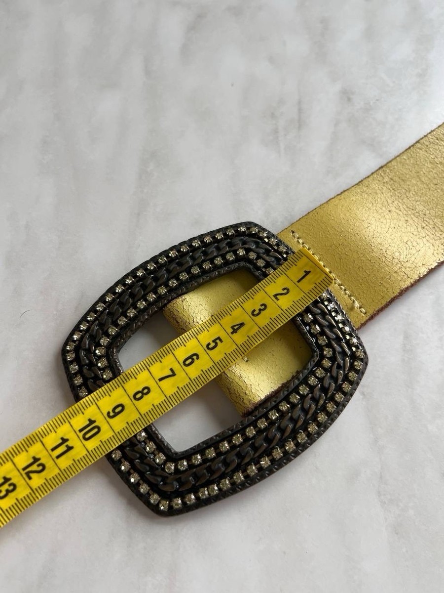 Just Cavalli Yellow Leather Belt Vintage Rhinestone Crystals  display picture 3